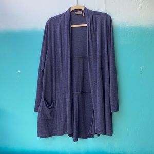 LOGO Duster Sweater Knit Draped Cardigan w Ruffle